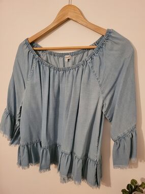 Kismet Light Blue Ruffled Peasant Blouse